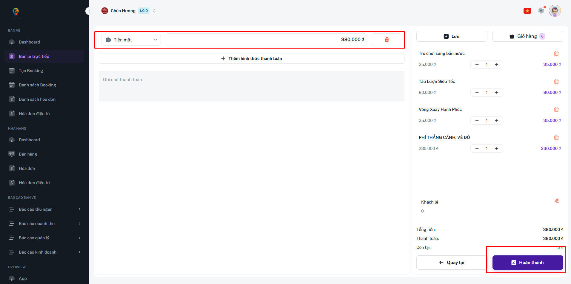 Giao diện bán vé lẻ